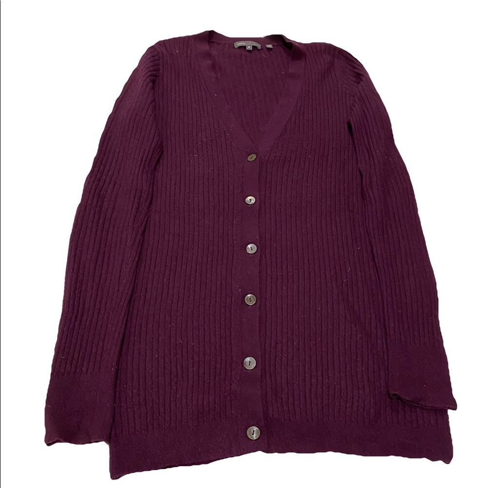 Vince Burgandy Cashmere Skinny Ribbed Cardigan